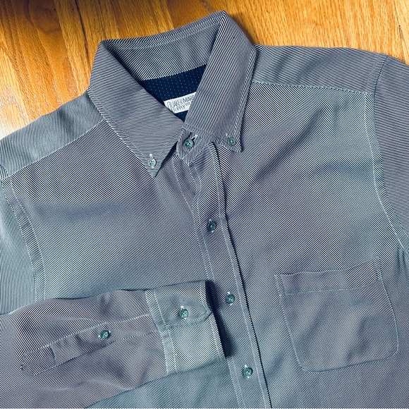 Quaker Marine Supply Mens Small Mini Blue Striped Long Sleeve Button Down Shirt - Picture 1 of 8